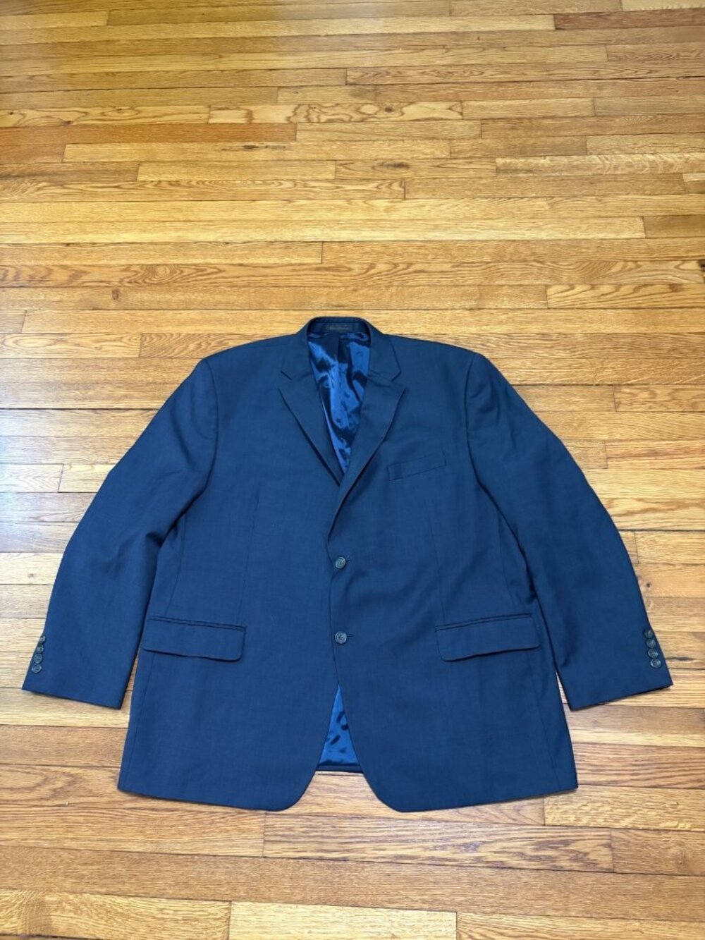 Chaps Mens Blazer Jacket Size 48R Navy Blue Stretch Wool 2 Button Sport Coat